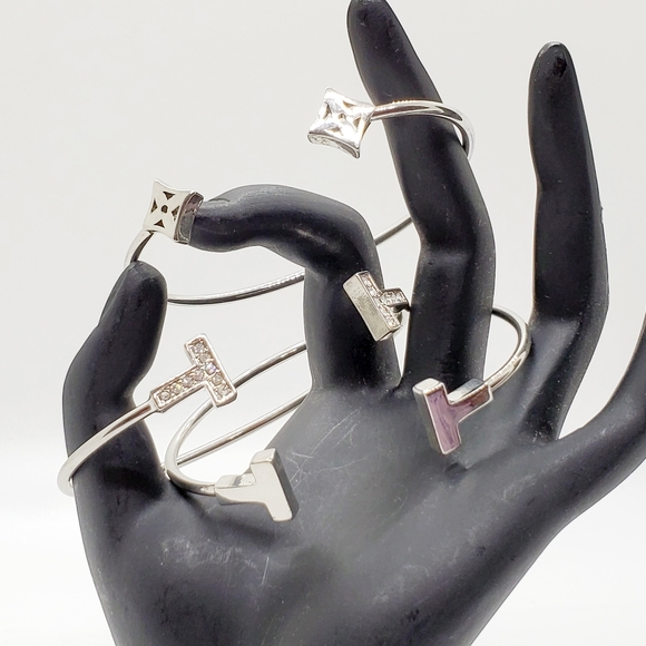 Lot of 3 silvertone bracelets clear white rhinestones black tie prom bride - Picture 2 of 4